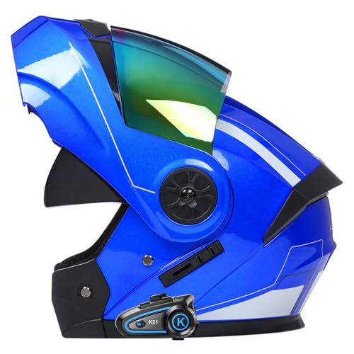 Casco Integral para Motocicleta con Doble Visera para Hombre Y Mujer, Homologado por ECE 22.06, Abatible, Modular, con Bluetooth, para Ciclismo Carretera, Scooter Y Ciclomotor E,L/(59~60cm)