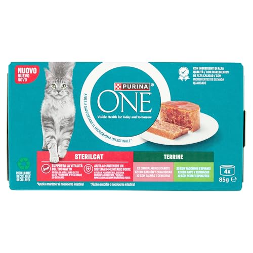 Purina ONE Bifensis Comida Húmeda para Gato Esterilizado Adulto con Salmón, 12 Paquetes de 4 latas de 85g - 48 latas