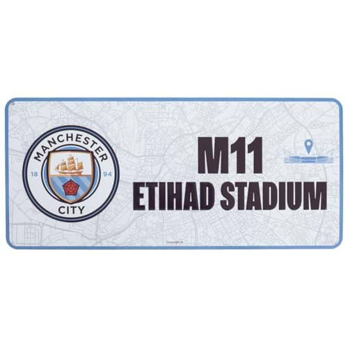 Manchester City FC - Placa Route To Etihad Stadium Diseño Escudo (Talla Única) (Blanco, Negro, Azul Cielo)