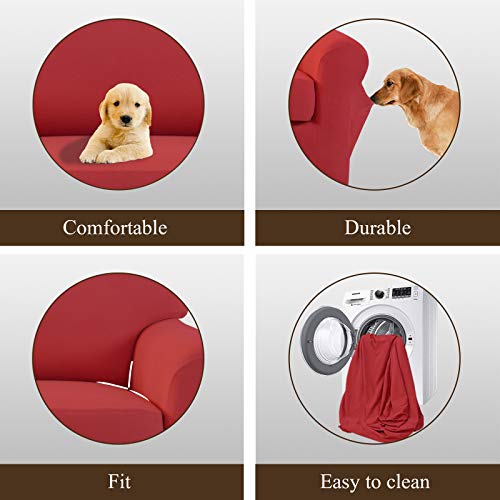 Image of Easy-Going 2 Pieces Stretch Oversized Couch Sofa Slipcover Washable | Spandex Soft Fitted Sofa Couch Cover for Sofa Furniture Protector with Bottom Kids,Pet Dog Christmas Red