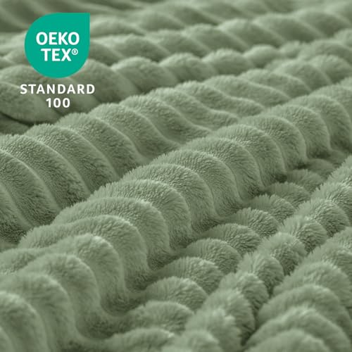Image of BEDELITE Fleece Throw Blanket for Couch - 3D Ribbed Jacquard Soft and Warm Decorative Fuzzy Blanket - Cozy, Fluffy, Plush Lightweight Sage Grey Green Throw Blankets for Bed, Sofa, 50x60 inches