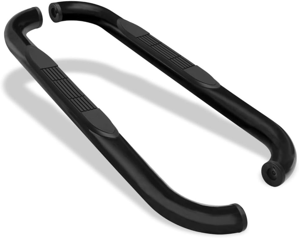 2pcs 3" Steps Nerf Bars Running Boards Left Driver Right Passenger Side Round Mild Steel Gloss Black Powder Coated for Super Cab 2 Door -B2-11A-M500