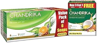Chandrika Glycerine Soap Pack Of 6, 125g Each & Ayurvedic Handmade Soap, 125g (Pack Of 3) With Free 75g