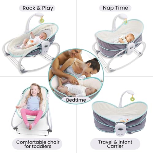 Image of Infantso 5 in 1 Premium Baby Rocker for 0 to 2 Years, Chair for Newborn with Neck Pillow, Calming Vibrations, Music & Hanging Toys, 3 Position Adjustable Backrest Toddler Swing
