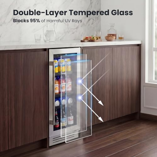 Image of Yeego 12 Inch Beverage Refrigerator - 60 Cans Compact Beverage Cooler with Glass Door, Under Counter Drink Fridge Built-In or Freestanding for Soda, Beer & Wine, Office, Kitchen or Home Bar