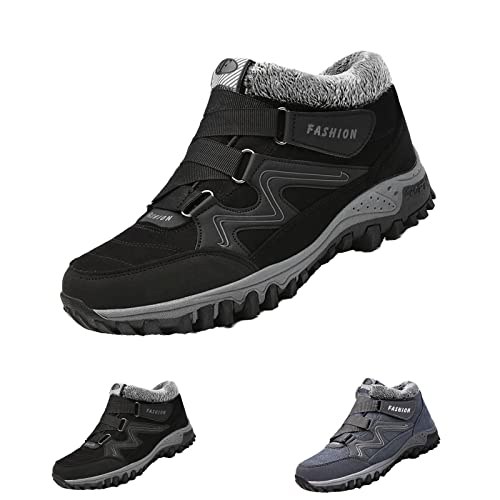 Men's Winter Outdoor Snow Boots,Comfort Warm Fur Lined Waterproof Non-Slip Arch Support Adjustable Ankle Booties Sneakers
