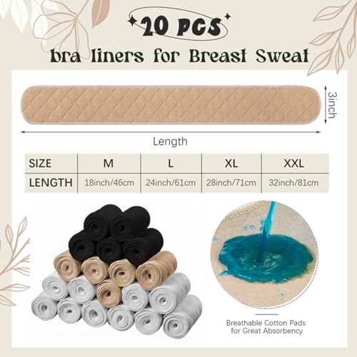 Image of Toulite 20 Pcs Bra Liners for Sweat, 3 Layer Washable Rectangle Cotton Under Breasts Pads for Women Absorb Sweating
