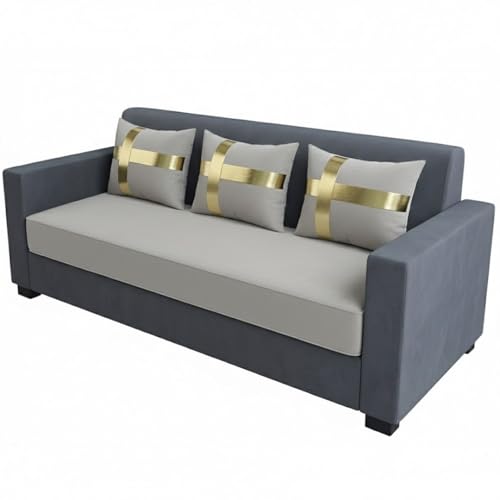 Image of FURNY Lexon 3 Seater Fabric Sofa Set (Dark Grey-Light Grey) Premium Velvet Finish | Durable & Comfortable | Ideal for Living Room