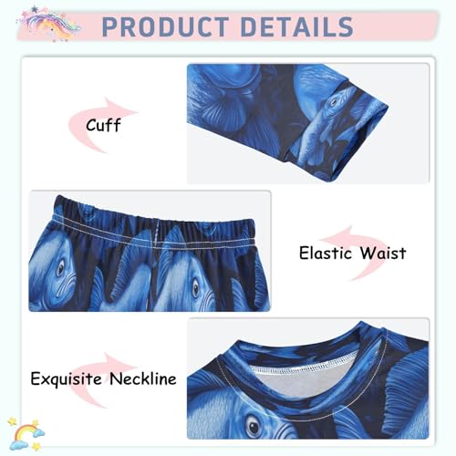 Pajama Sets Long Sleeve Blue Fish Pattern Soft Comfy Sleepwear 2 Piece PJS 3-8T4