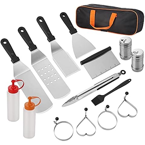 HOUSALE Griddle Accessories Kit, 16 Piece Flat Top Grill Accessories Kit, Professional Stainless Steel Griddle Spatula Tool Set for Hibachi BBQ Outdoor Cooking Camping Grilling Cover