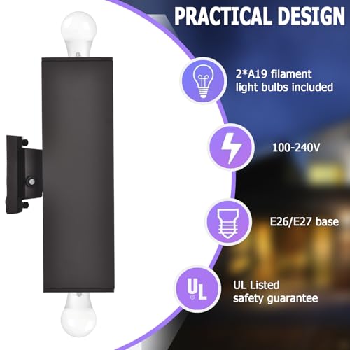 Image of rosykite Outdoor Wall Lights with Dusk to Dawn Photocell Sensor, Exterior Light Fixture Wall Mount with A19 LED Bulbs, Up Down Outdoor Sconce Lights for House Porch Front Door 13 inch Height