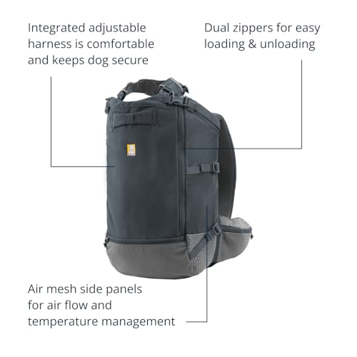 Ruffwear Hitch Hiker Hunde-Rucksack-Tragetasche, Haustier-Tragetasche, Reisetasche, integriertes Geschirr und gepolsterte Gurte, atmungsaktiv und bequem, vollständig belüftet, Basalt Gray, Größe S