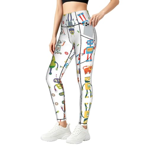Leggings de robots para mujer con bolsillos elásticos para conjuntos de entrenamiento y fitness
