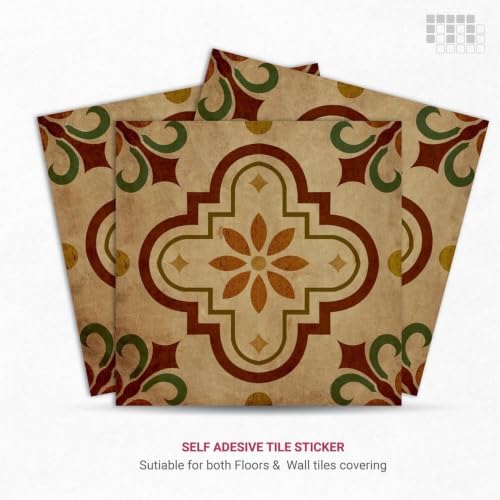 Image of Moroccan Tile Stickers | Waterproof Self Adhesive Peel & Stick Tile Decals for Kitchen Backsplash, Bathroom Wall, Floor, Furniture & Glass (4x4 Inch, Design 14, 36 Pic)