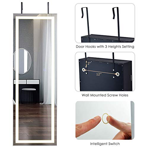 Giantex Jewelry Cabinet Box Armoire Door Wall Mount, Lockable Touch Screen Light Full Length Mirror 47.5In, Inside Makeup Mirrored Storage Jewelry Box Organizer With Lipstick Holder (Black) #TOP4
