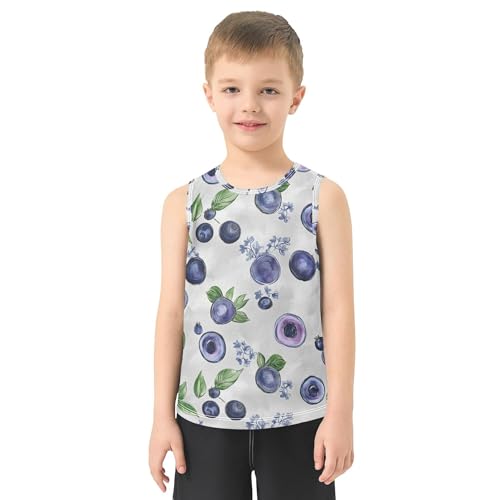 JUNZAN Art Blueberries Fruit Silver Children Tank Top Sleeveless Teens Vest Toddler Undershirts for Fitness Travel Swim 3T2