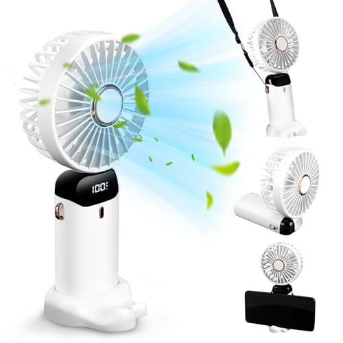 Tragbarer Mini Handventilator, Mini Ventilator mit 5 Geschwindigkeiten, kleiner USB-Ventilator, Wiederaufladbar Hand Ventilatoren, Integrierter 3000mAh-Akku Mini Lüfter Elektrische für Reisen, Zuhause