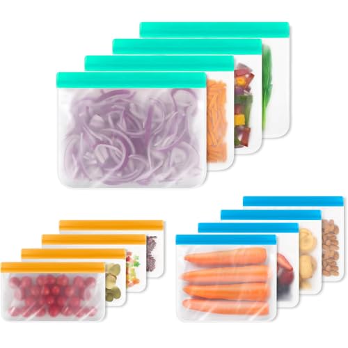 Reusable Ziplock Bags, 12 Pack Food Storage Bags, Reusable Freezer Bags Leak Proof Ziplock Airtight Container for Keeping Lunch Sandwich Snacks Fruit Fresh for Longer(3 Sizes) Reusable Ziplock Bags, 12 Pack Food Storage Bags, Reusable Freezer Bags Leak Proof Ziplock Airtight Container for Keeping Lunch Sandwich Snacks Fruit Fresh for Longer(3 Sizes)