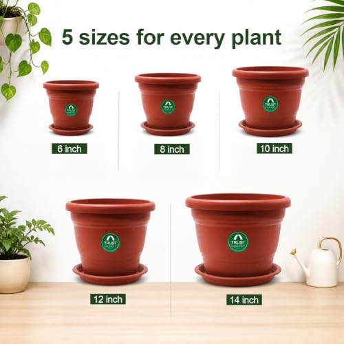 Image of TrustBasket Terracotta pots with Bottom Plates - 3 Pcs (6 inch) | Gamla for Plants with Saucer | Pots and planters with Tray | Garden pots & Bottom Plates
