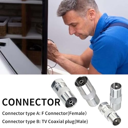 Wzhiy 4-Pack F Type to Coax Adapter Kit for Antenna,Satellite,TV Aerial Connectors,Male & Female TV Aerial Adapter for Antenna，HDTV, DVR,Satellite, Router, Modem, Audio/Video Equipment - Image 3