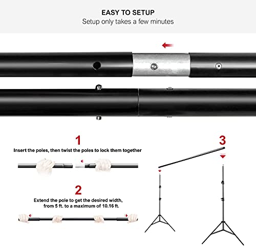 Julius Studio 10 Feet Wide Backdrop Stand With 10 X 12 Feet Black Background Screen Muslin For Photo Video Shooting, Easy Length Adjustable System, Pure Deep Black Color With Clamps, Jsag715 #TOP6