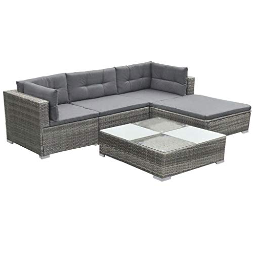 AYNEFY Conjunto de lounge de jardim, lounge com almofadas estilo moderno PE Rattan para pátio ao ar