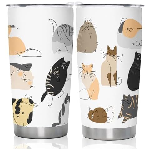 DJY Cat Mom Tumbler Cat Pattern Stainless Steel Tumbler Ideal Gift for Cat Lover, Daughter, Mom, Vacuum Insulated Coffee Cup Travel Mug for Home Office Cover