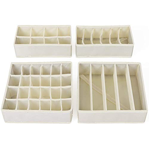 SONGMICS Organizadores de Cajones de Ropa Interior, Cajas de Almacenamiento de Ropa Interior, Juego de 4, para Sujetadores, Calcetines, Corbatas y Bufandas, Organizador de Tela Plegable, Rosa RUS04PK