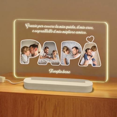 🎁 Un Regalo Speciale, 100% Made in Italy Sorprendi il tuo papà con un regalo unico e artigianale! Questa lampada personalizzata con la tua foto e dedica è realizzata interamente a mano nei nostri laboratori in Italia, garantendo qualità, cura nei dettagli e materiali selezionati. Non è un prodotto di importazione cinese!