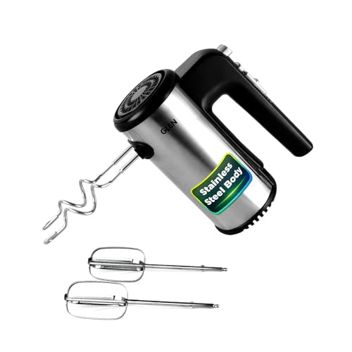 Image of Glen Electric Hand Mixer With Detachable Beater & Dough Kneader Hook|For Quick Mixing, Whisking, Whipping Cream, Cake & Eggs|200W|Safety Eject Feature, 5 Speed Setting, Turbo mode - Black /Grey