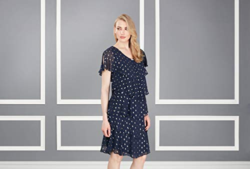 S.l. Fashions Women's Short Sleeve Metallic Print Pebble Tier Dress, Navy Gold, 12 #TOP2