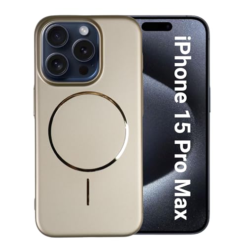Image of AIBEX Ultra-Thin Mag-Saf Back Cover Case Compatible with iPhone 15 Pro Max| Slim Fit Scratch-Resistant Matte | Magnetic Wireless Charging | Microfibre Lining | Camera Protection (PC Material) - Gold