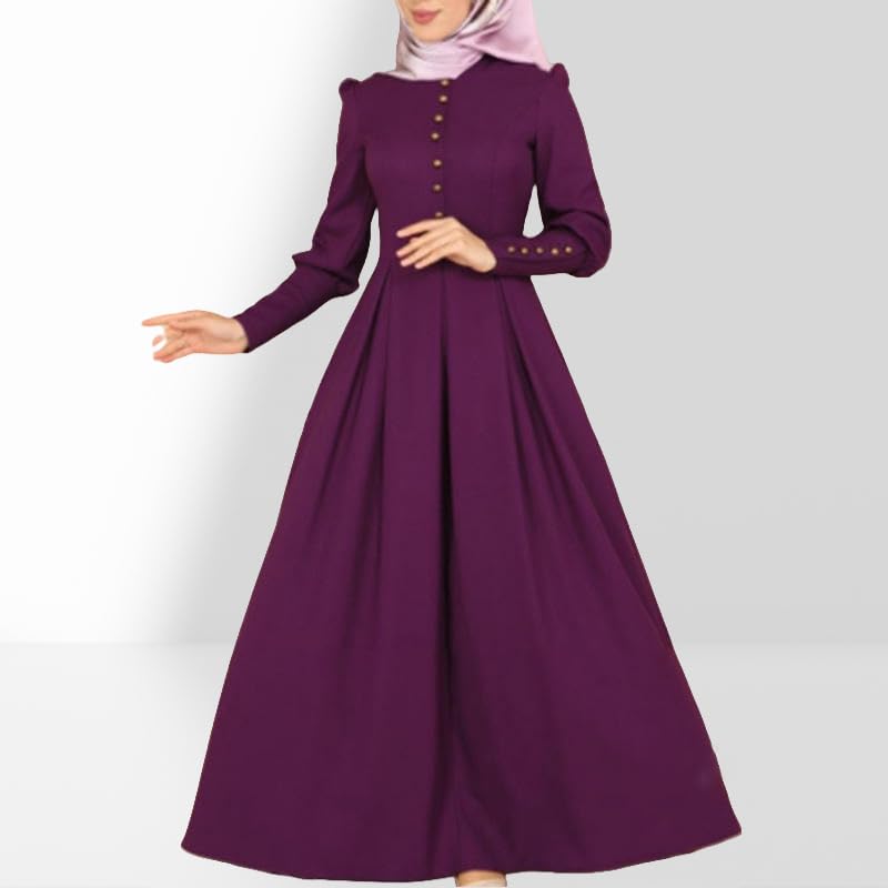 Robe longue évasée à col rond confortable qui flatte la silhouette