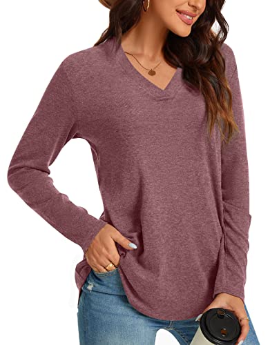 Anyhold Womens Fall Plus Size Long Sleeve Tunic Tops for Leggings V Neck Casual Loose Fit Blouse Shirt3