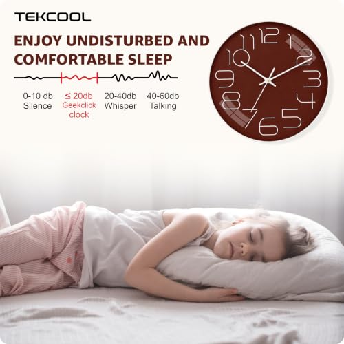 Image of TEKCOOL Plastic Digital Wall Clock 12 inch Silent Quartz Decorative Non-Ticking Classic Clock Battery Operated Round Easy to Read for Room /Home /Kitchen /Bedroom /Office /School-(Brown)'