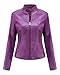 ELFTOWN Women's Zip Up Stand Collar Faux Leather Jacket Fitted Slim Fit Moto Biker Jacket Plus Size with Pockets (Medium, Purple)