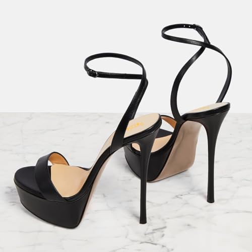 Pazzion Women Stilettos Super High Heels Sandals Open Toe Platform Ankle Strap Pumps Fashion Event Shoes Size 4-16 US3