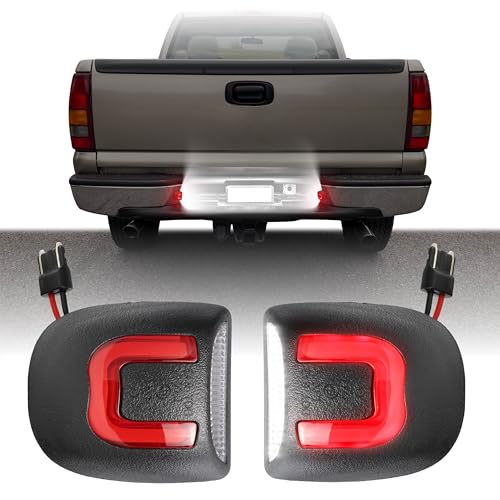 USR 99-13 Silverado Pickup License Plate Light – LED Rear Lamps (Left + Right) Pair - Compatible with 1999-2013 Chevrolet Chevy 1500 Pick Up GMC Truck All Models (LED WHITE 6000K/ RED U SHAPE UPGRADE)