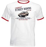  TEESANDENGINES Herren T-Shirt Lada Samara 1992 Old School Red Ringer Gr. M, weiß