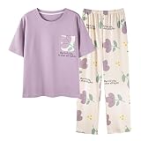 [AasDawn] パジャマ レディース 綿100 夏 部屋着 半袖 ルームウェア 上下セット 女性用 丸首 ボタンなし 通気 涼しい プレゼント用 ゆったり 吸汗速乾 肌に優しい