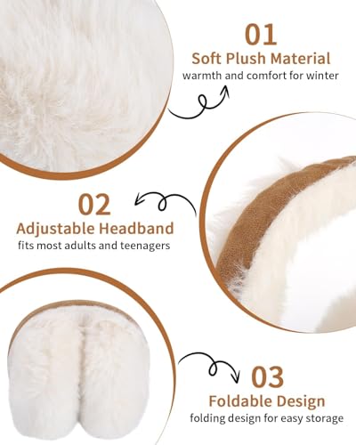 Mixara Winter Ohrenwärmer Damen, Faltbare Pelzige Ohrenwärmer, Warme Ohrenschützer, Kunstpelz Ohrenschützer für Damen, Earmuffs Ohrenwärmer Für Kälteschutz