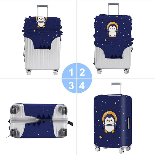 Image of Space Penguin Luggage Cover, Washable Cute Astronaut Penguin Suitcase Cover, Travel Suitcase Protector Anti-scratch Bag Cover,L