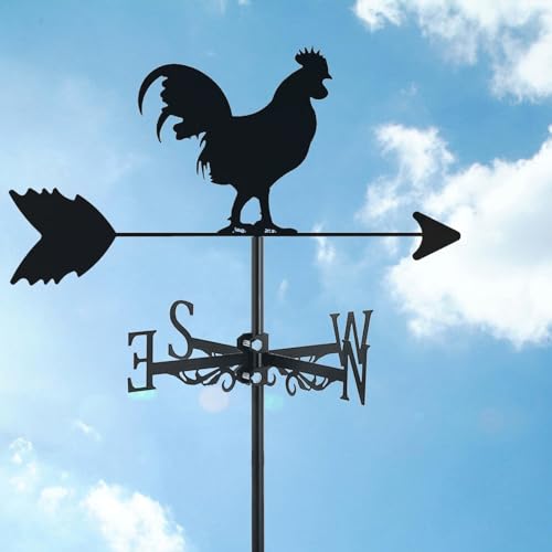 Veleta de hierro fundido para decoración de gallos de viento, pintura en aerosol negra, adorno de pollo, indicador de dirección para techos, jardín, patio