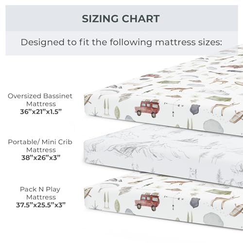 Image of Pobibaby 2 Pack Pack N Play Sheets for Boys - Premium Cotton Blend Fitted Playard Sheet, Soft Breathable Mini Crib Sheets Boy, Playpen Mattress Cover for Standard Travel Playards 38x26 (Explore)