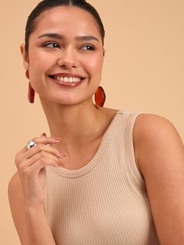 Image of barcino Beige Ribbed Round Neck Tank Top