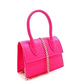 Top Handle 2-Way PU Leather PVC Jelly Mini Satchel Bag Crossbody (Neon Pink)
