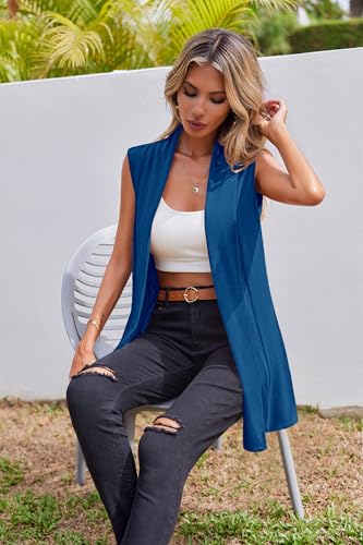 Image of Beyove Womens Long Vests Sleeveless Draped Lightweight Open Front Cardigan Layering Vest with Side Pockets