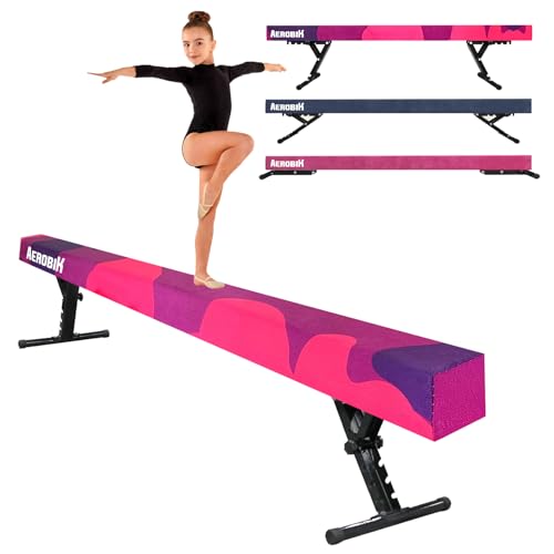 Original Cup Aerobik Poutre de Gymnastique Rose & Violette pour Enfants | Hauteur Réglable sur 5 Niveaux 16,5 à 56,5 cm | Montage...