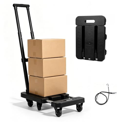 Diable Pliant 6 Roues, Charge Maximale 150 kg, Chariot de Transport Pliable Plateau Extensible avec Sangles,…