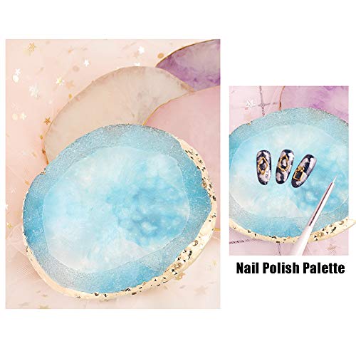 Resin DIY Nail Art Palette, Paint Drawing Color Dish Golden Edge Manicure Tool Accessory (Blue)
